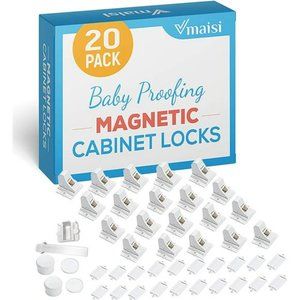 20 Pack Magnetic Cabinet Locks Baby Proofing -  Adhesive Easy Installation